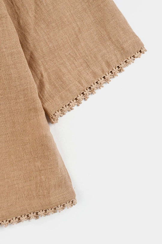 Girls Cotton Emb Top Pink Butter Fly-Sand