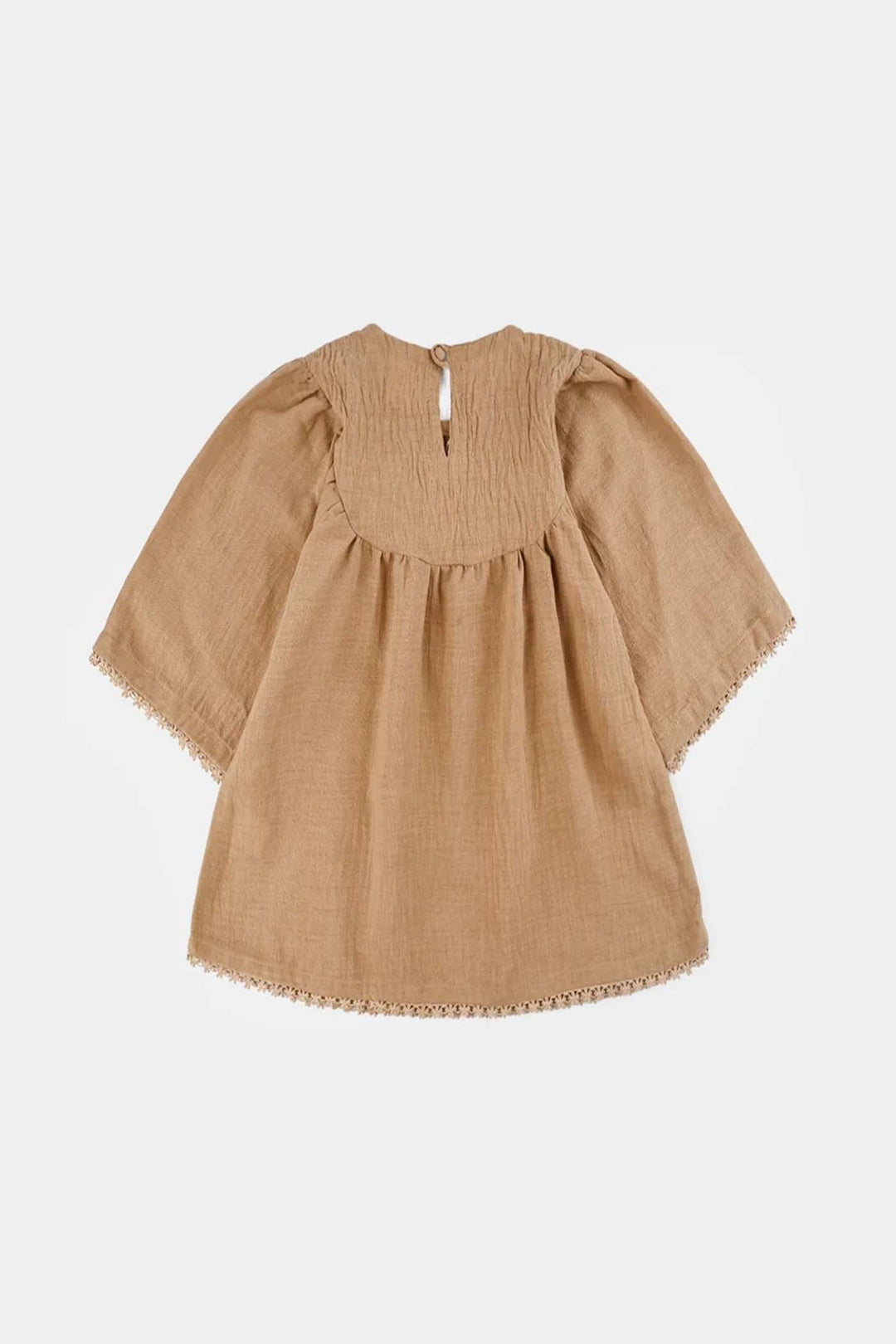 Girls Cotton Emb Top Pink Butter Fly-Sand