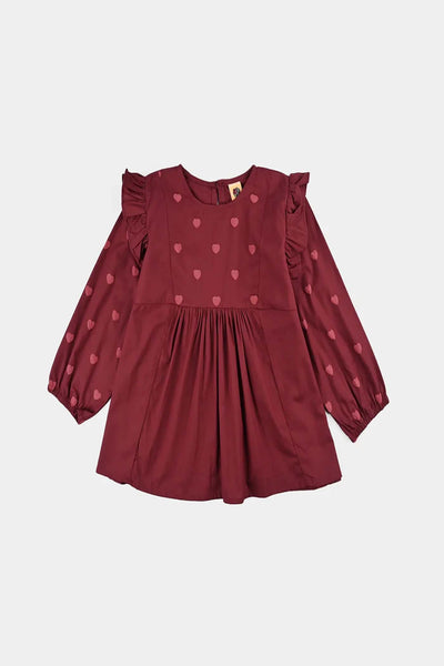 Girls Cotton Top Puffy Hearts-MAROON