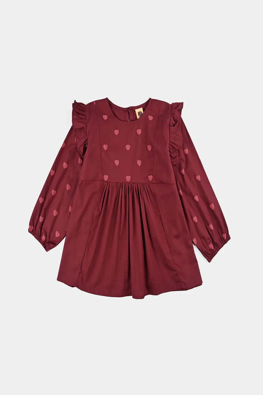 Girls Cotton Top Puffy Hearts-MAROON