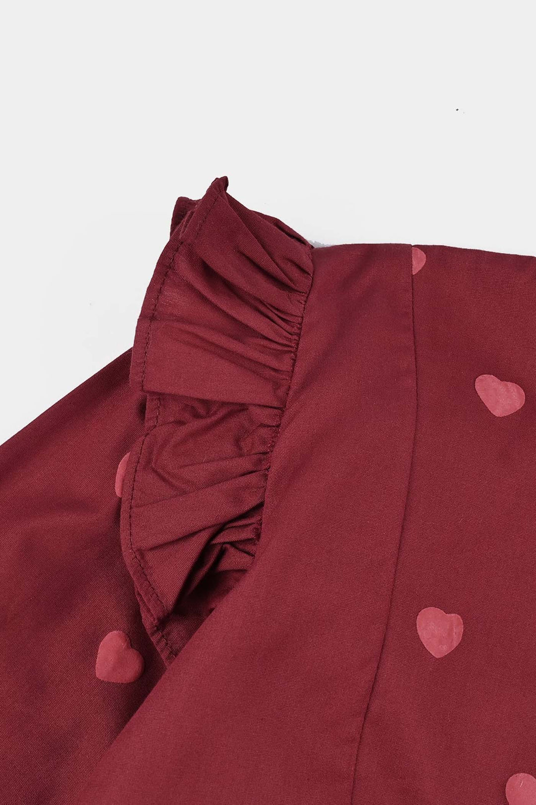 Girls Cotton Top Puffy Hearts-MAROON
