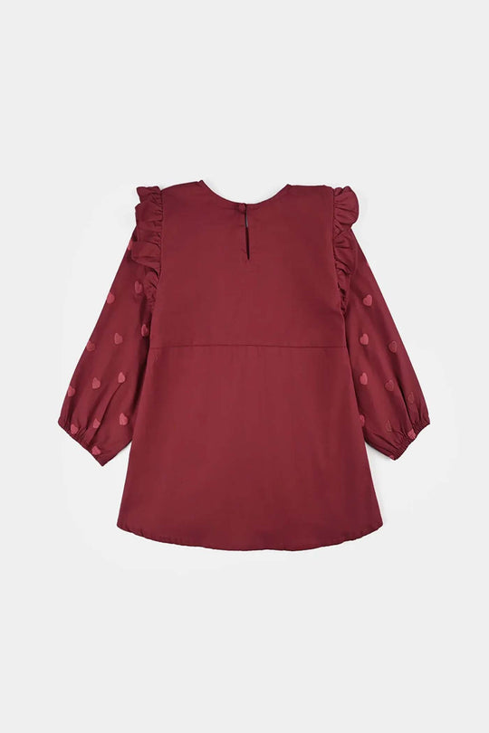 Girls Cotton Top Puffy Hearts-MAROON