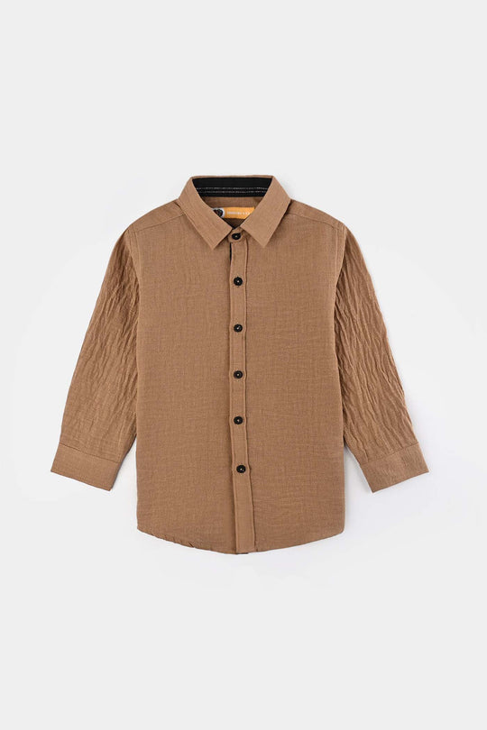 Boys Yarn Dyed Shirt (Dessert)-L.BROWN
