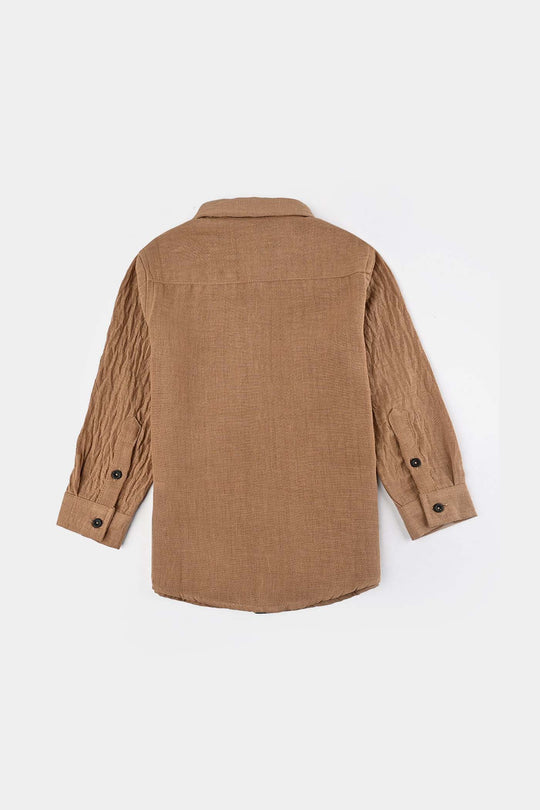 Boys Yarn Dyed Shirt (Dessert)-L.BROWN