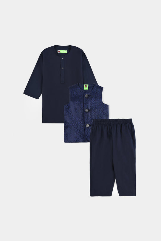 Infant Boys Cotton Poplin 3 Piece Suit (Pageant Blue)-NAVY