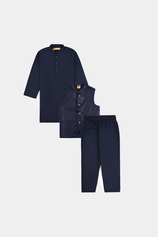 Boys Cotton Poplin 3 Piece Suit (Pageant Blue)-NAVY