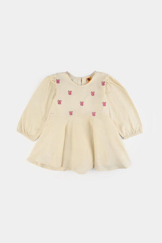 Girls Cotton Emb Co-Set White Swan-White