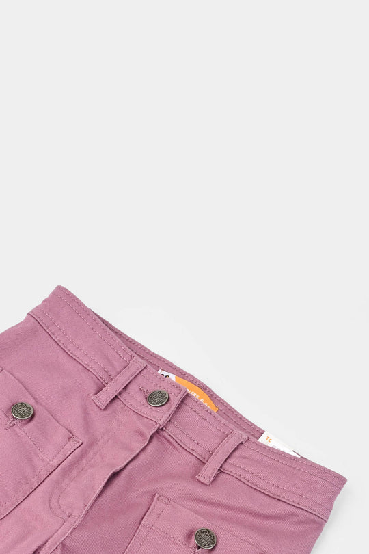 Girls Cotton Twill Pant Pathed-Purple