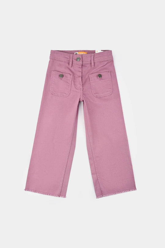 Girls Cotton Twill Pant Pathed-Purple