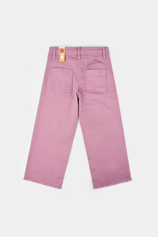 Girls Cotton Twill Pant Pathed-Purple