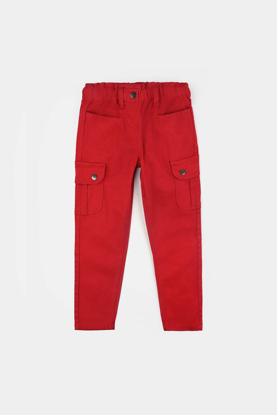 Girls Cotton Twill Pant Flaps-Red