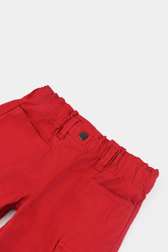 Girls Cotton Twill Pant Flaps-Red