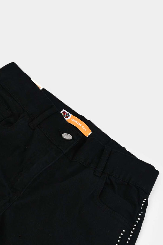 Girls Cotton Twill Pant Pearl Lines-BLACK
