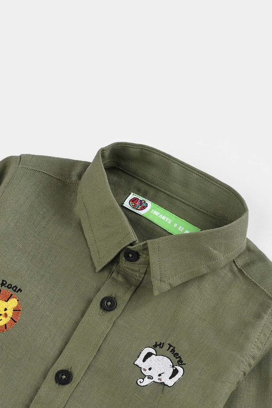 Infant Boys Cotton Shirt (Safari)-Green