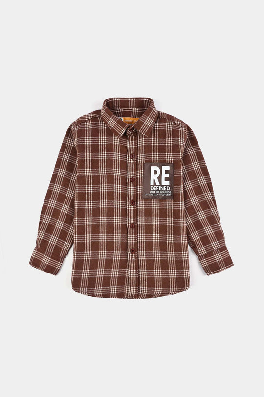 Boys Flannel Shirt F/S (Re-Defined)-Brown Check