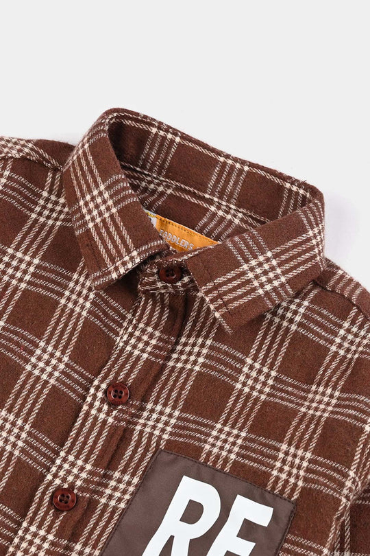 Boys Flannel Shirt F/S (Re-Defined)-Brown Check