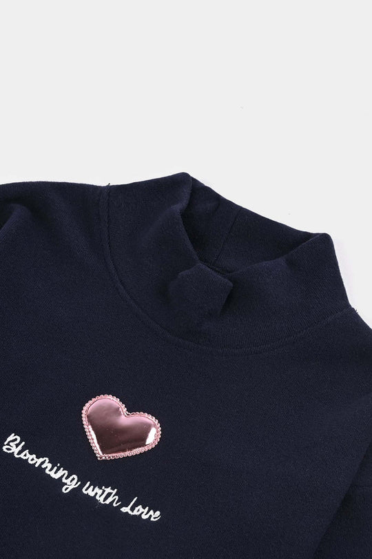 Girls Fleece Sweatshirt Blooming with Love-NAVY