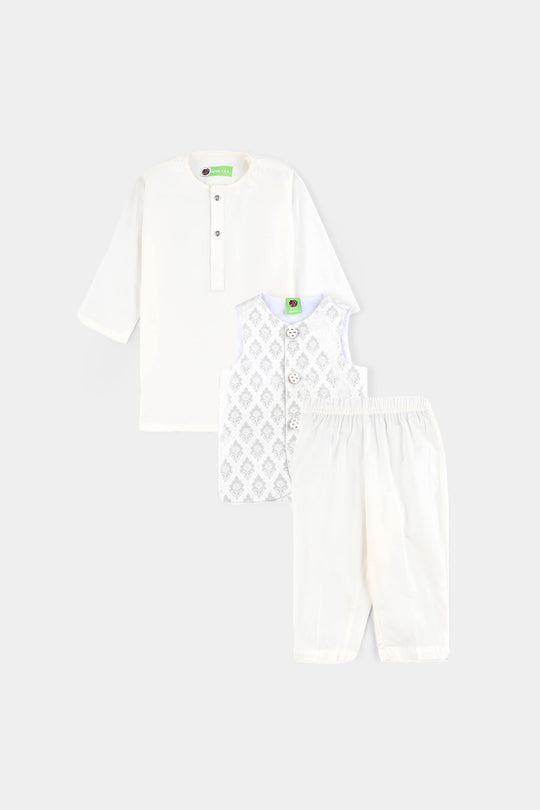 Infant Boys Cotton Poplin 3Piece Suit-White
