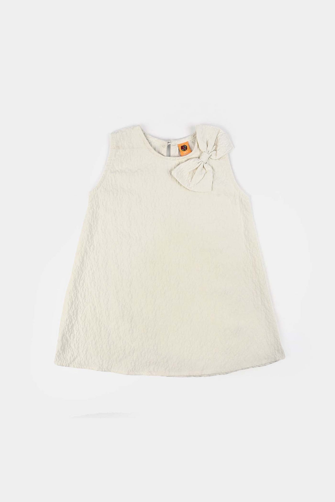 Girls Poly Net Casual Frock Bow - White
