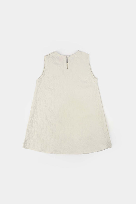 Girls Poly Net Casual Frock Bow - White