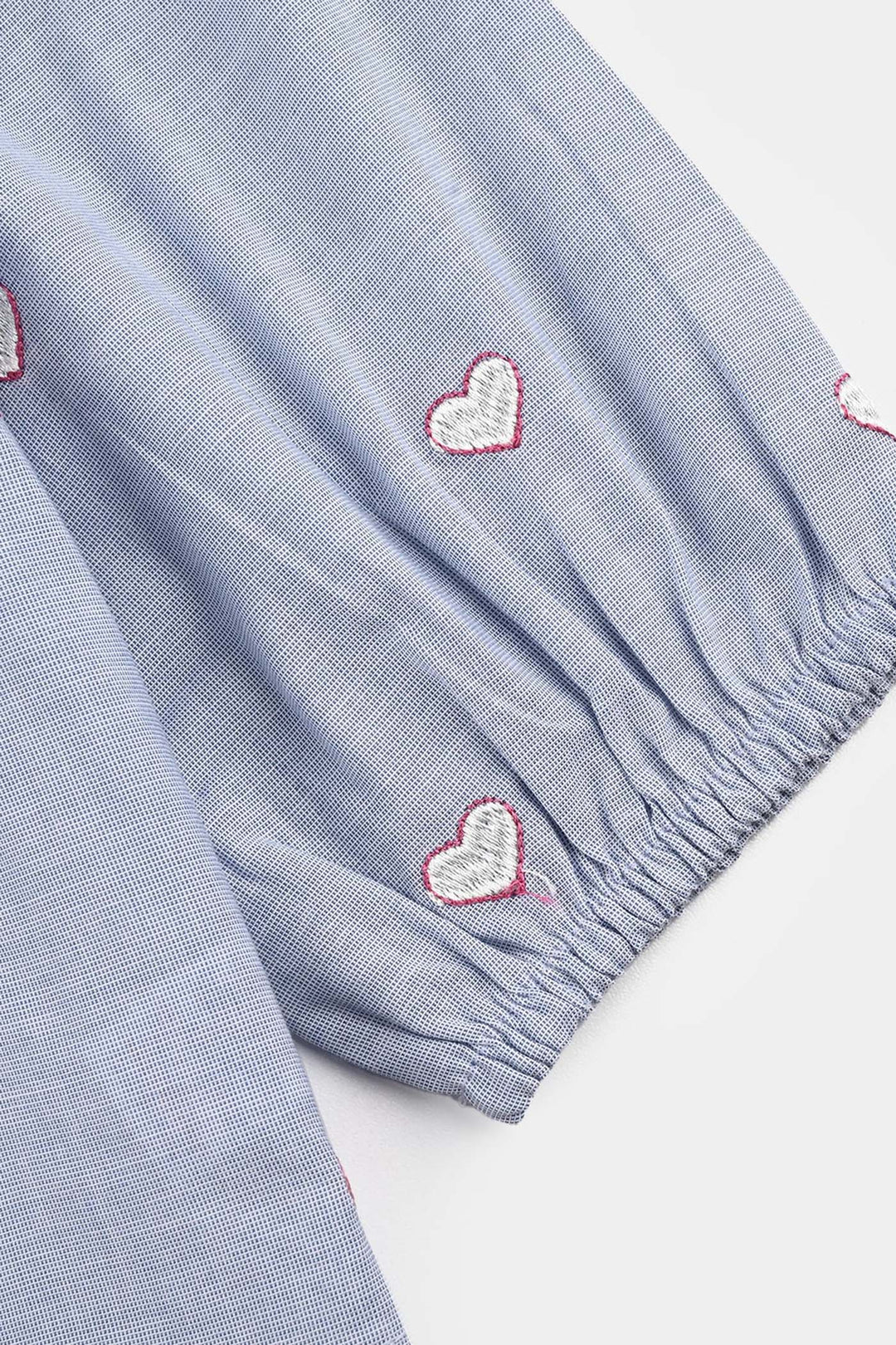 Girls Cotton Emb Top Blue Scalloped-Blue