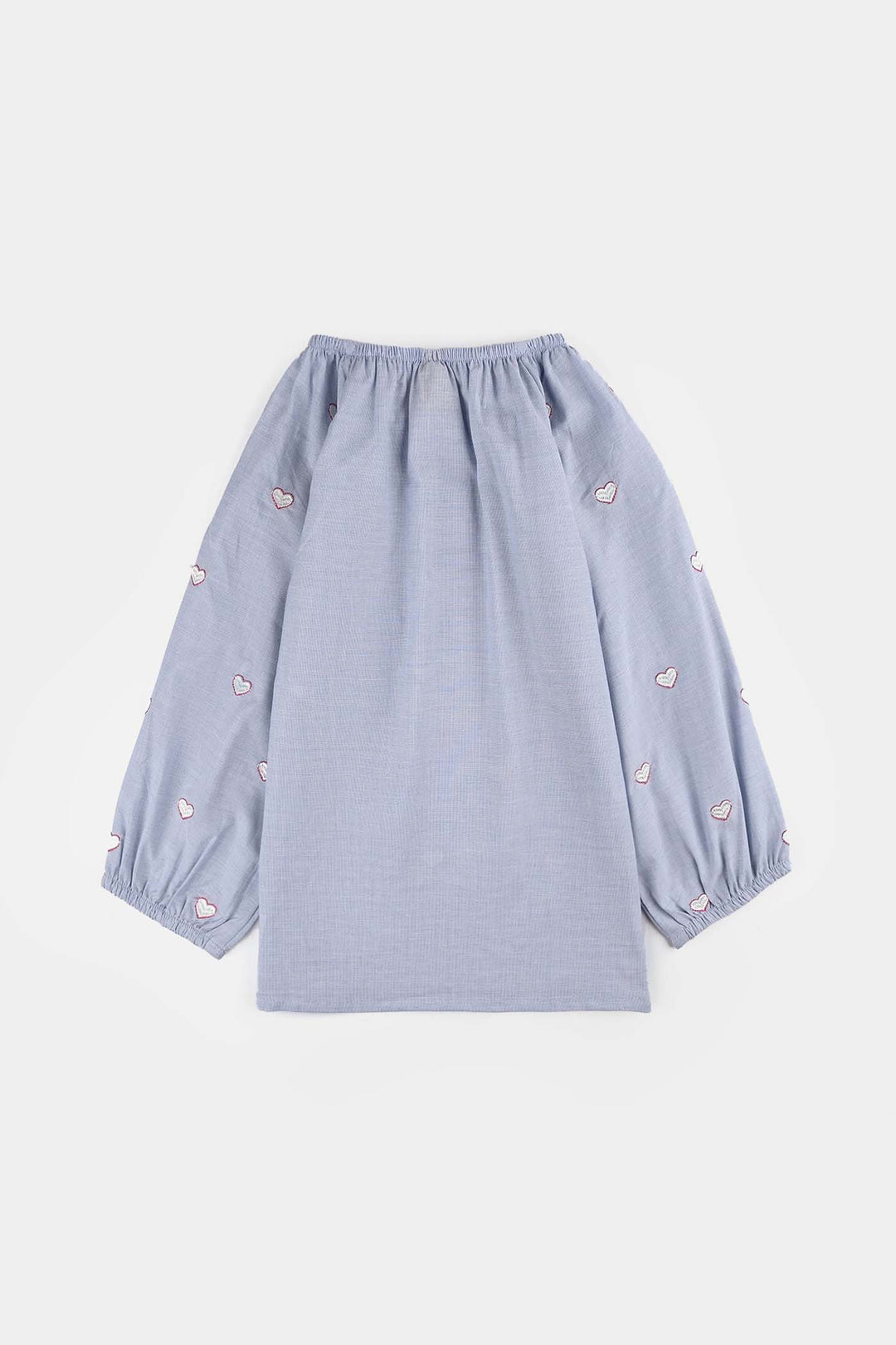 Girls Cotton Emb Top Blue Scalloped-Blue