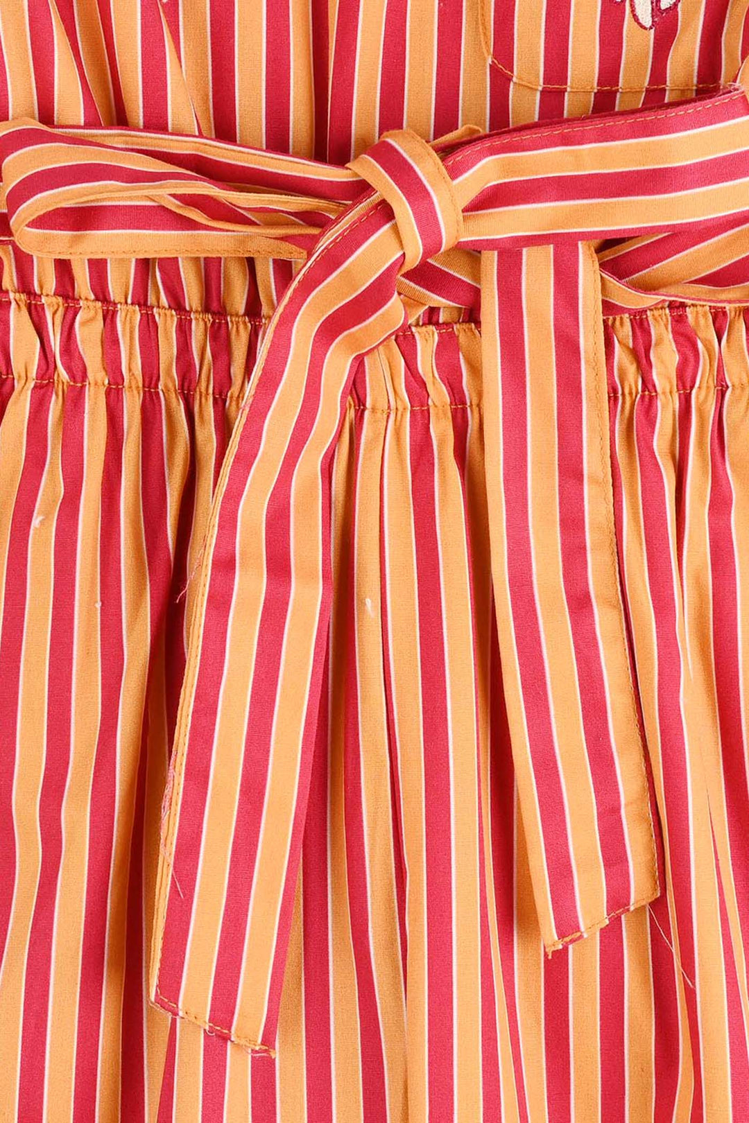 Girls Cotton Poplin Emb Jumpsuit Stripes-Multi