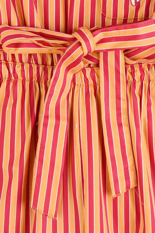 Girls Cotton Poplin Emb Jumpsuit Stripes-Multi