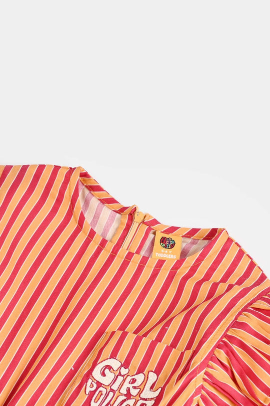 Girls Cotton Poplin Emb Jumpsuit Stripes-Multi