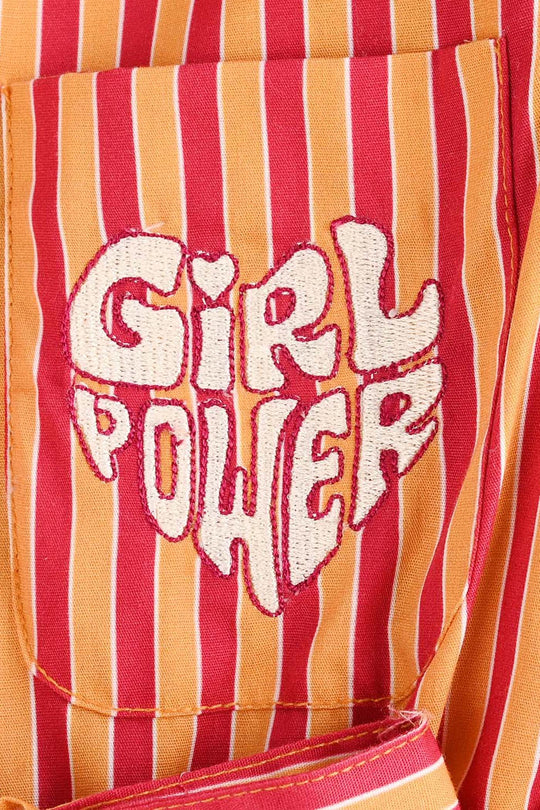 Girls Cotton Poplin Emb Jumpsuit Stripes-Multi