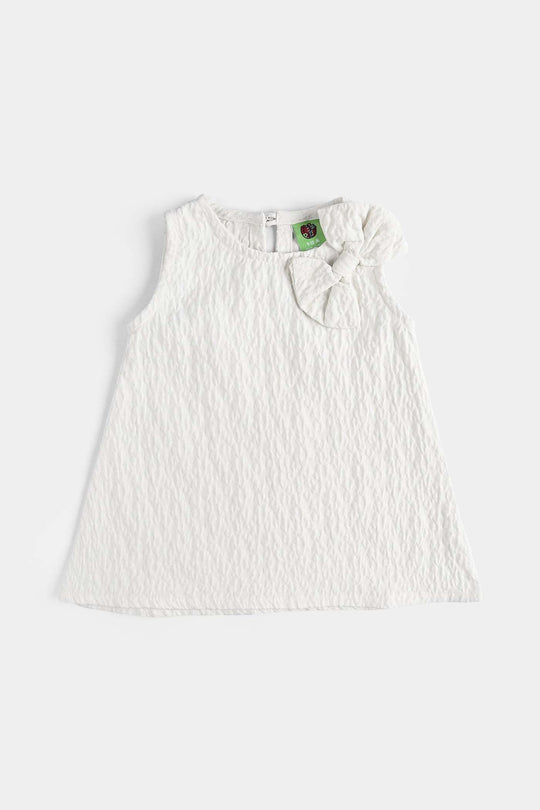 Infant Girls Poly Net Casual Frock Bow-WHITE