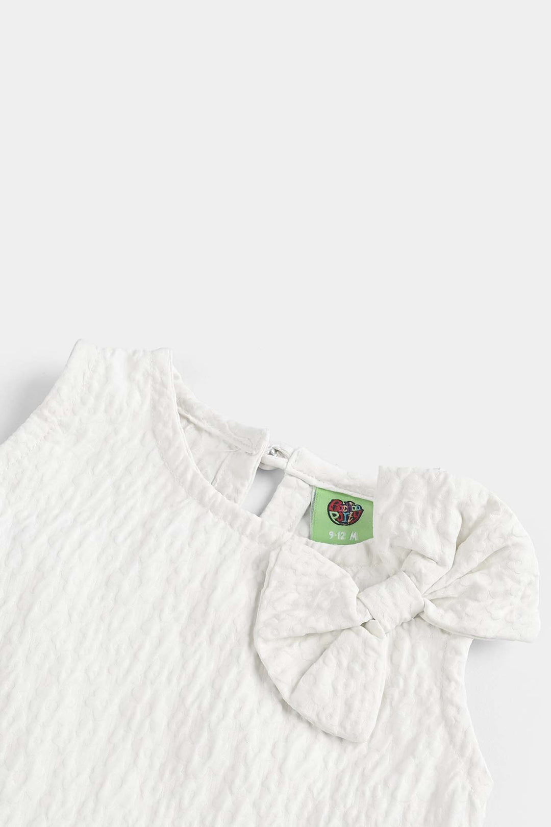 Infant Girls Poly Net Casual Frock Bow-WHITE