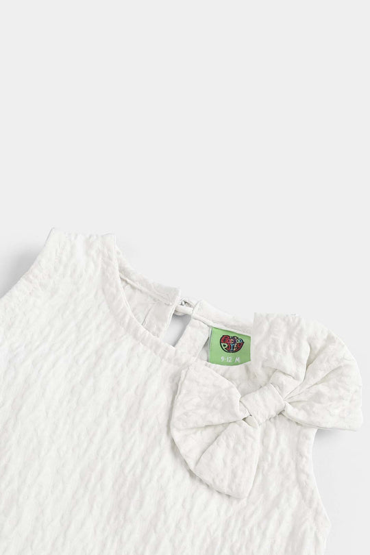 Infant Girls Poly Net Casual Frock Bow-WHITE