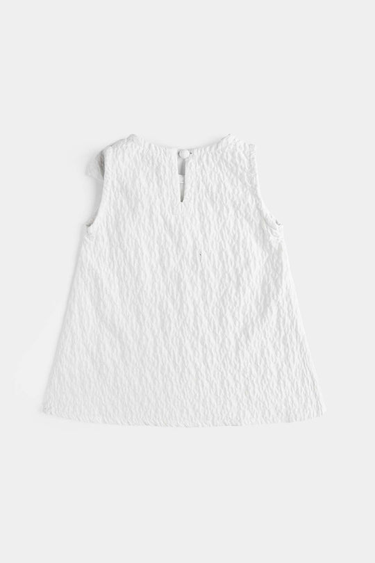 Infant Girls Poly Net Casual Frock Bow-WHITE