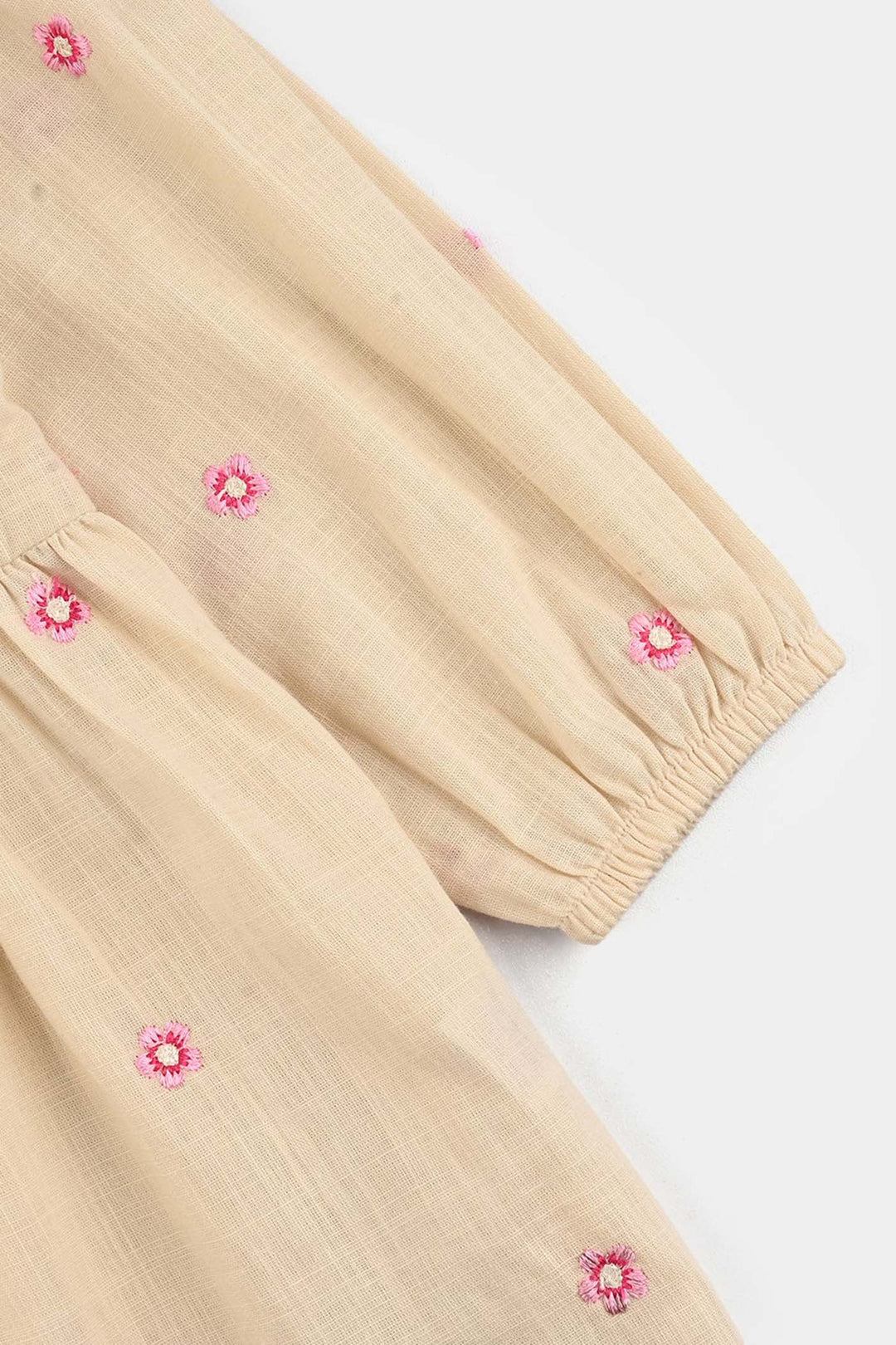 Infant Girls Cotton Slub Emb Top Pink Flower-Off White