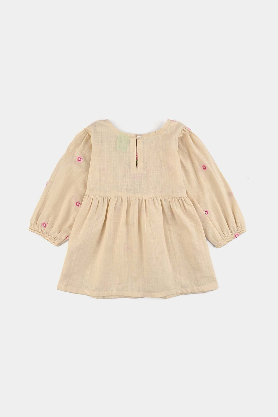 Infant Girls Cotton Slub Emb Top Pink Flower-Off White