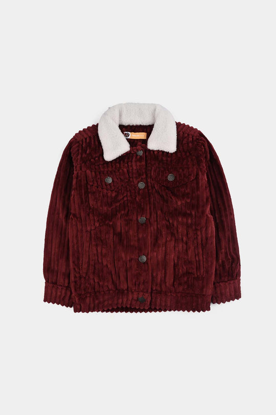 Girls Corduroy Woven Jacket Sherpa Ginger-RED