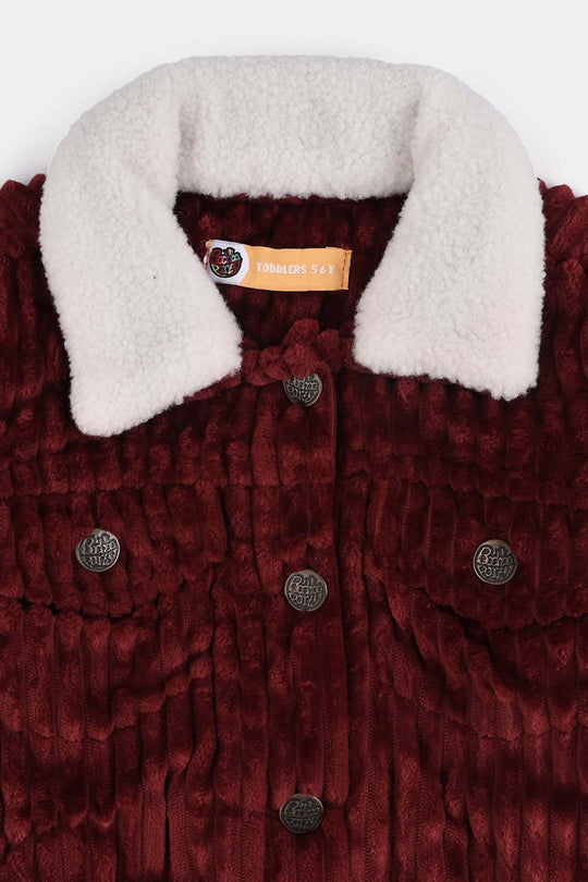 Girls Corduroy Woven Jacket Sherpa Ginger-RED