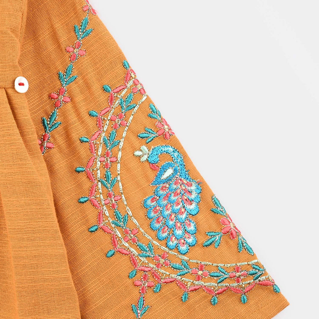 Infant Girls Cotton Slub Emb Kurti Ujala-Mustard
