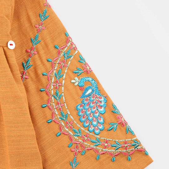 Infant Girls Cotton Slub Emb Kurti Ujala-Mustard