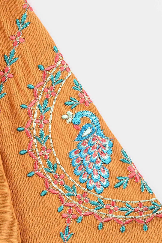 Infant Girls Cotton Slub Emb Kurti Ujala-Mustard