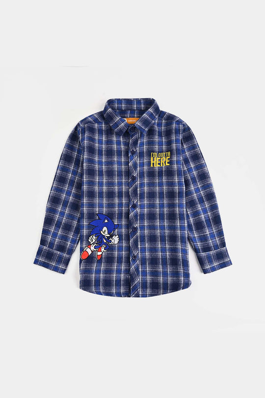 Boys Flannel Shirt (Outta Here)-Blue Check