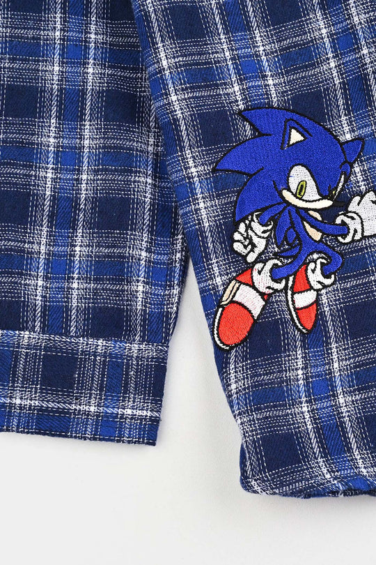 Boys Flannel Shirt (Outta Here)-Blue Check