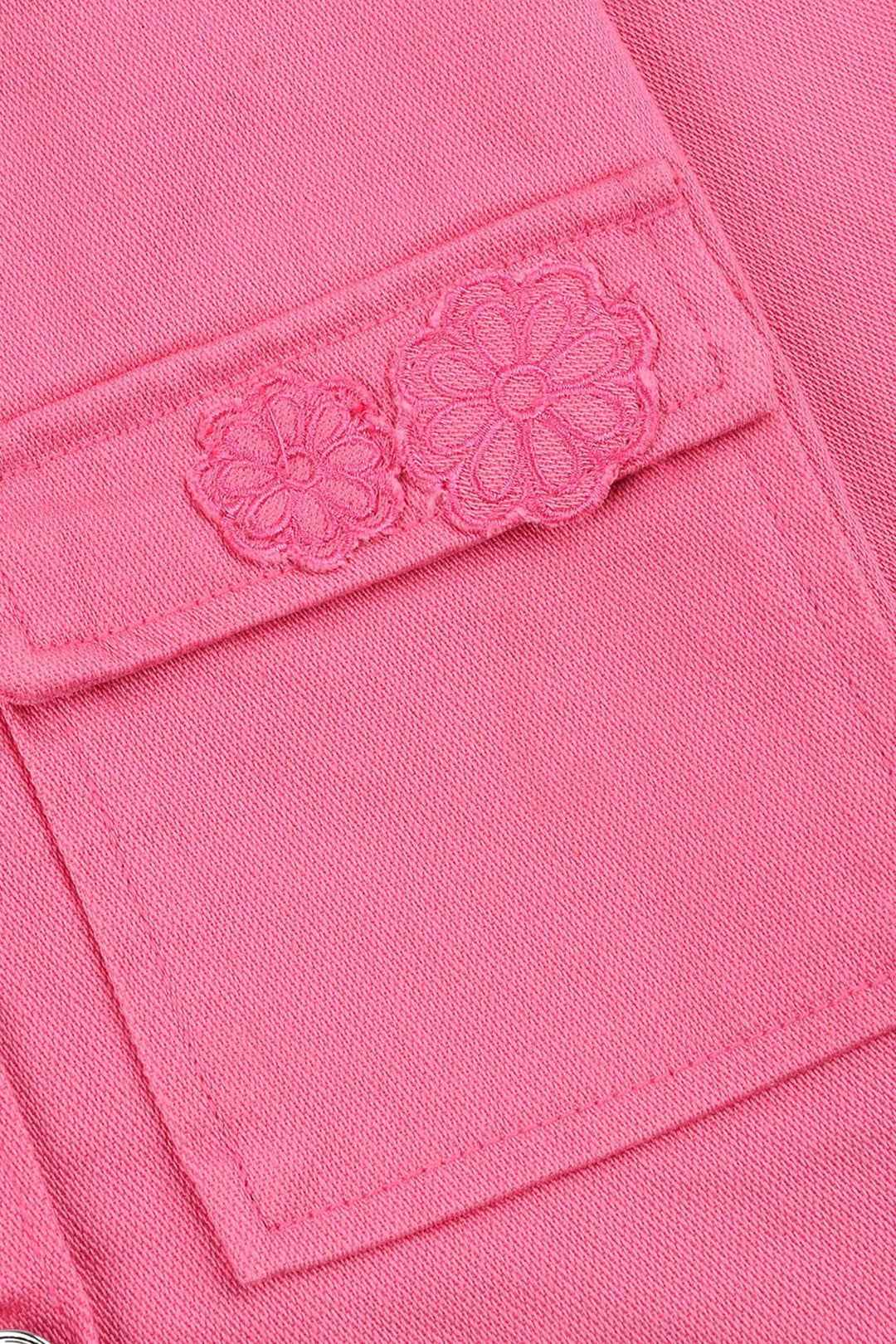 Girls Cotton Twill Woven Jacket Flowers-PINK