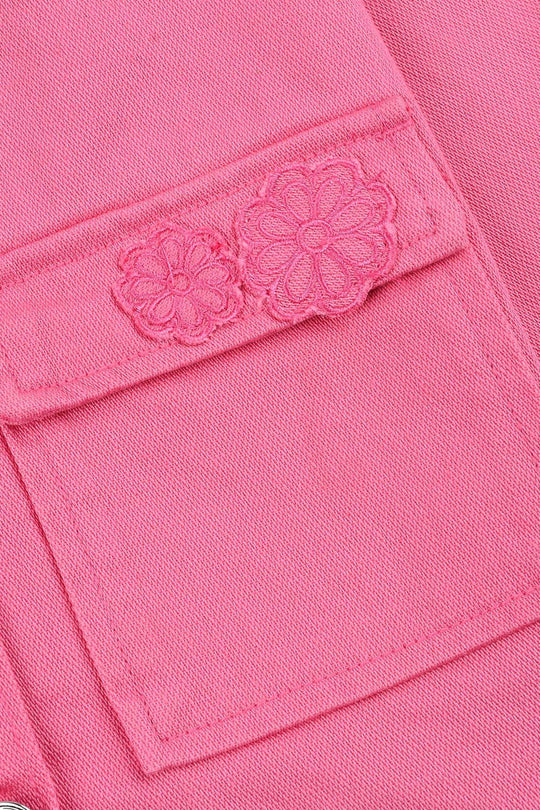 Girls Cotton Twill Woven Jacket Flowers-PINK