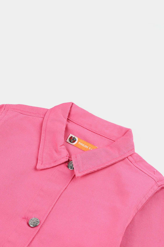 Girls Cotton Twill Woven Jacket Flowers-PINK