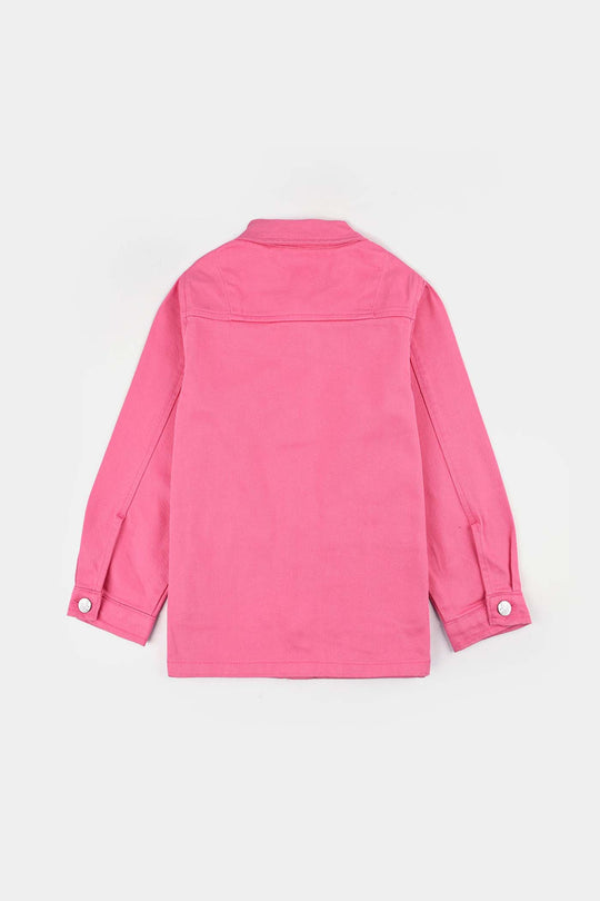 Girls Cotton Twill Woven Jacket Flowers-PINK