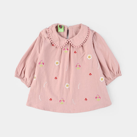 Infant Girls Cotton Emb Top Peter Pan-Pink