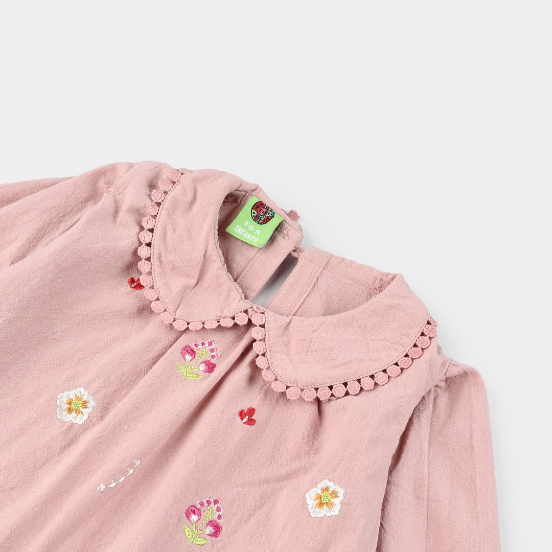 Infant Girls Cotton Emb Top Peter Pan-Pink