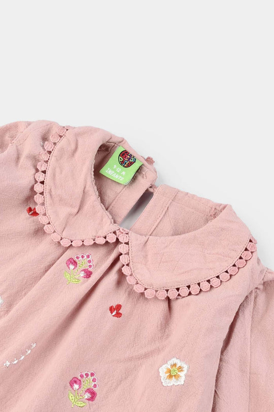 Infant Girls Cotton Emb Top Peter Pan-Pink